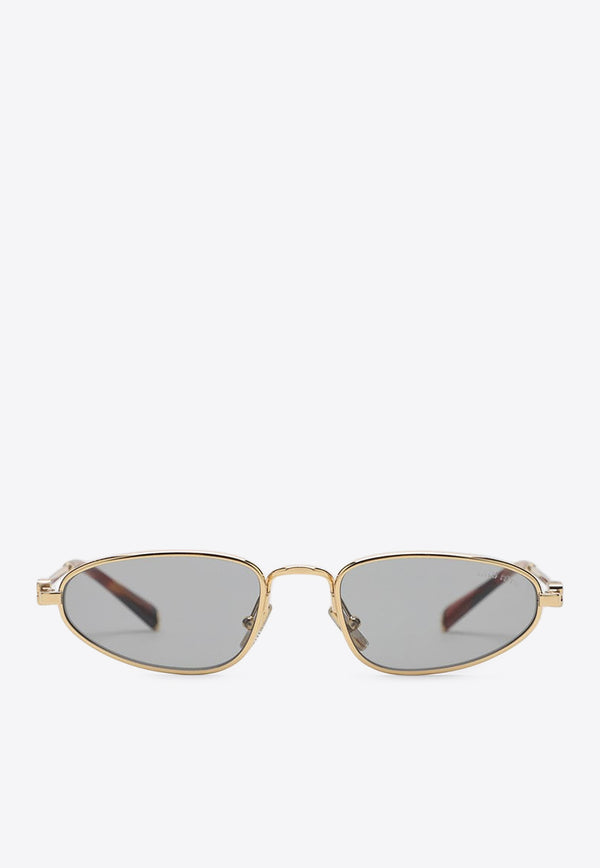 Miu Miu Logo Lettering Oval Sunglasses Gray 0MUA52SMET/Q_MIU-5AK40O