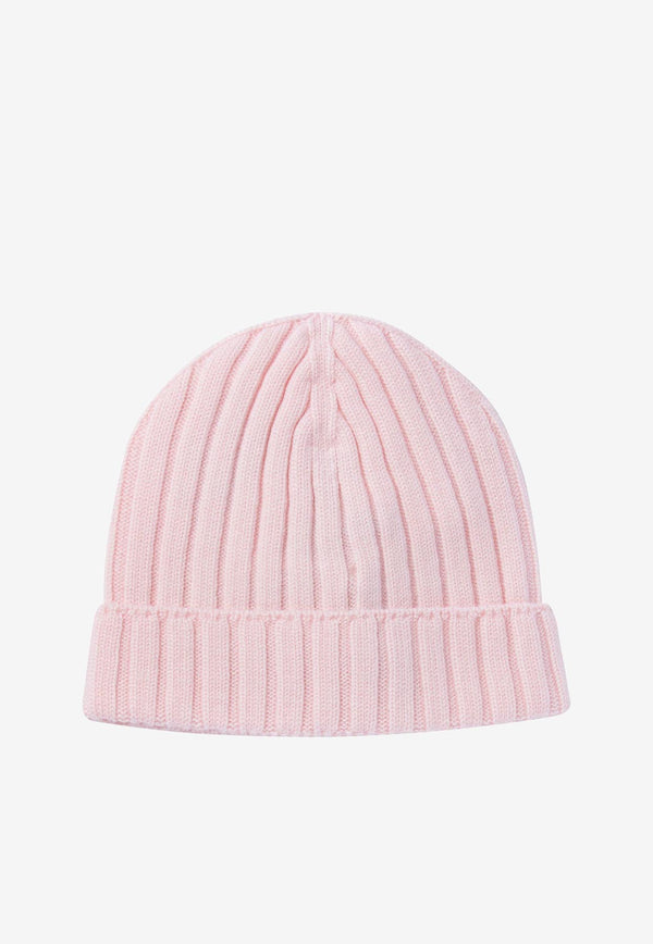 Moncler Kids Girls Logo Patch Wool Beanie Pink 3B00002-M1131506_70716