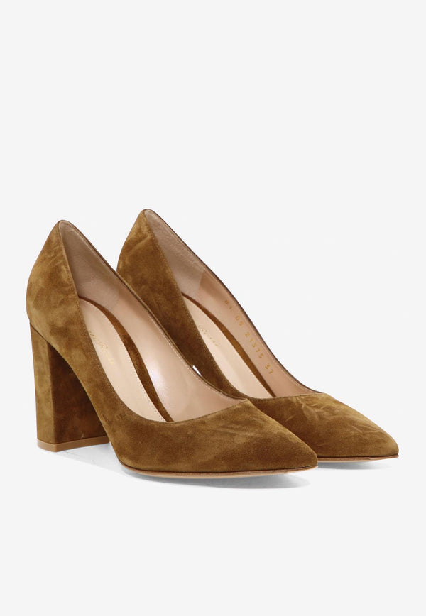 Gianvito Rossi Piper 85 Suede Leather Pumps Camel G2137585RICCAMTEXA_80339