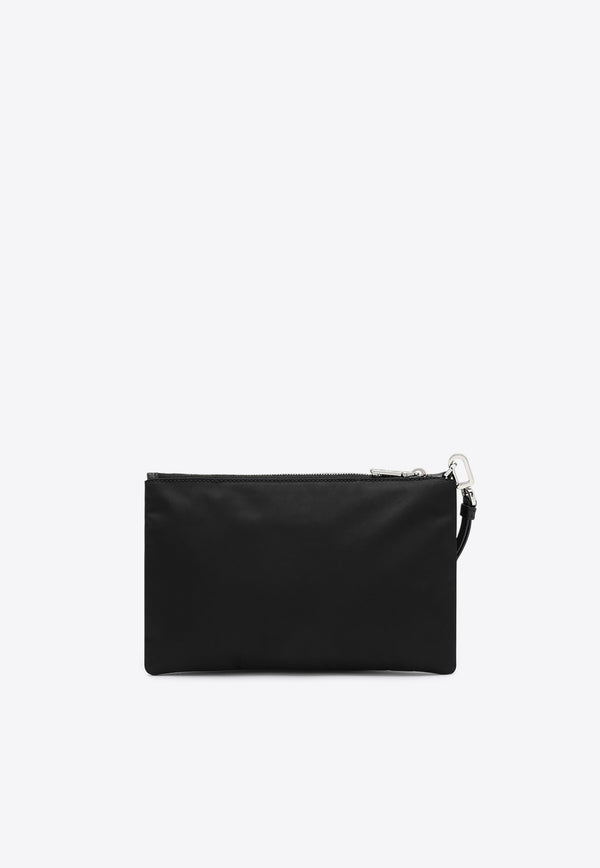 Prada Triangle Logo Re-Nylon and Saffiano Leather Envelope Pouch Black 2NH0042DMH/P_PRADA-F0002