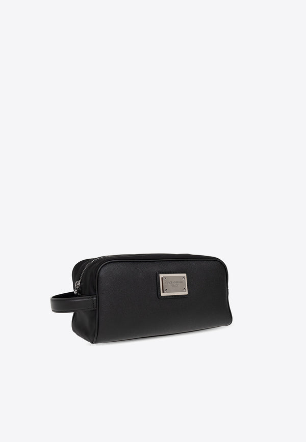 Dolce & Gabbana Logo Plate Nylon Vanity Pouch Black BT0989 AD447-8B956