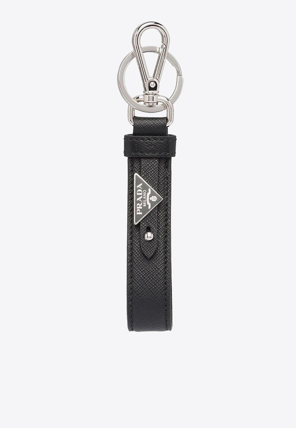 Prada Logo Plaque Leather Keychain Black 2PP68T053_F0002
