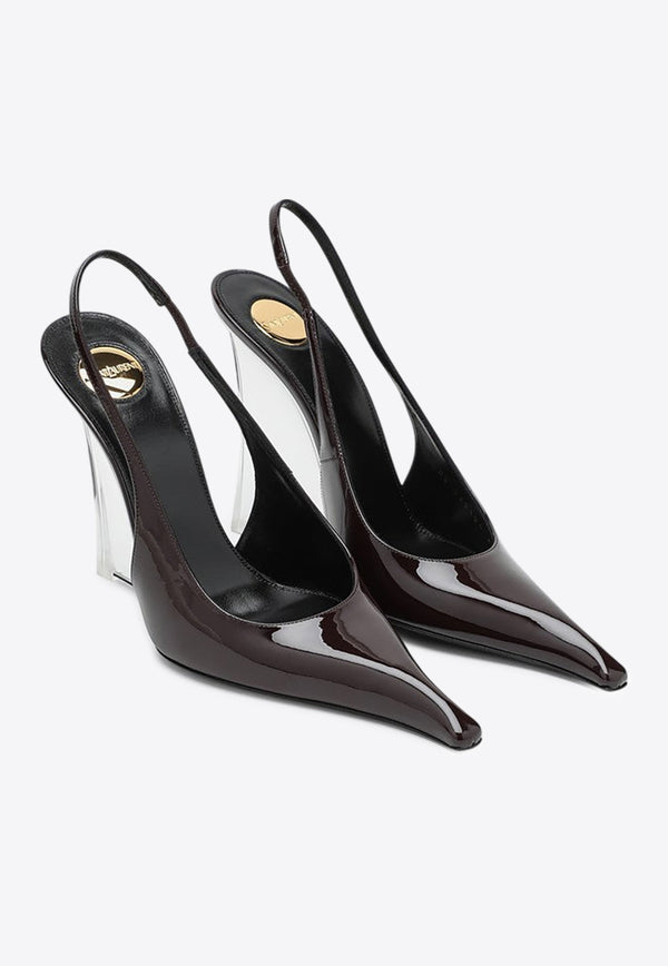 Saint Laurent Miller 110 Shiny Leather Slingback Pumps Brown 8251041TVAN/Q_YSL-2226
