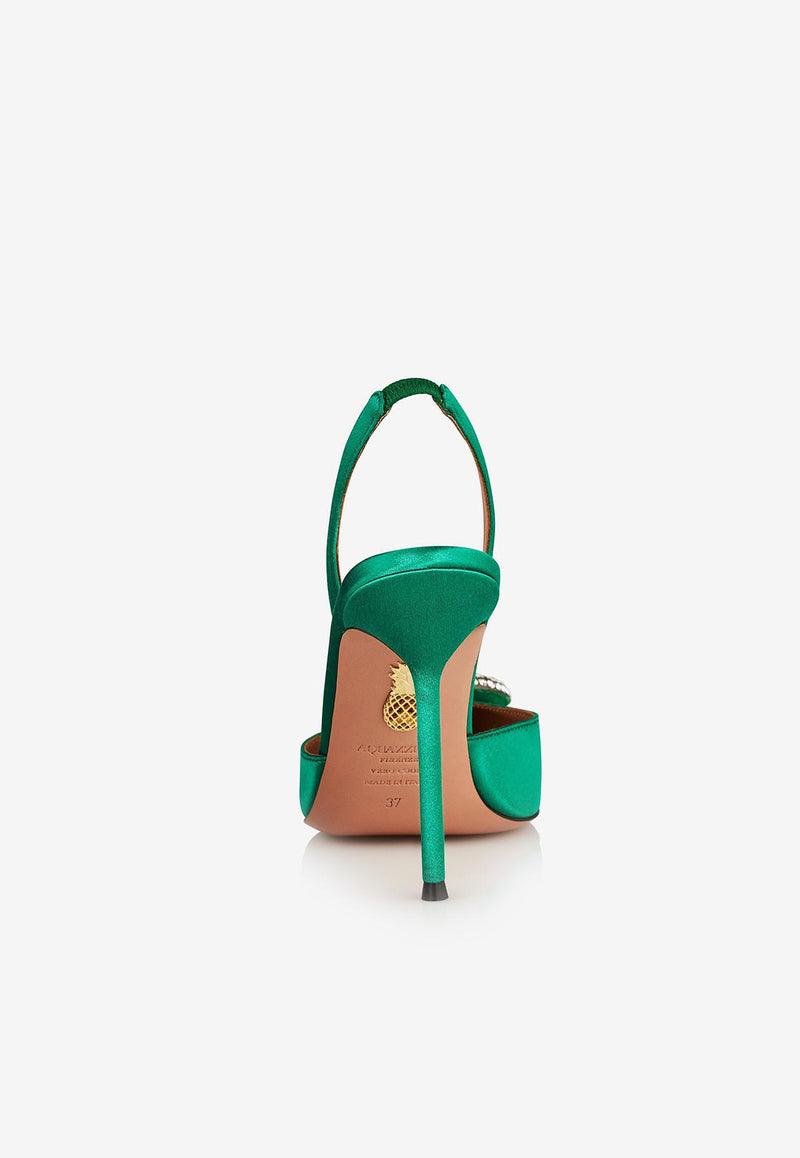 Aquazzura Crystal Hoop 105 Slingback Pumps CYPHIGL0-SATEME EMERALD