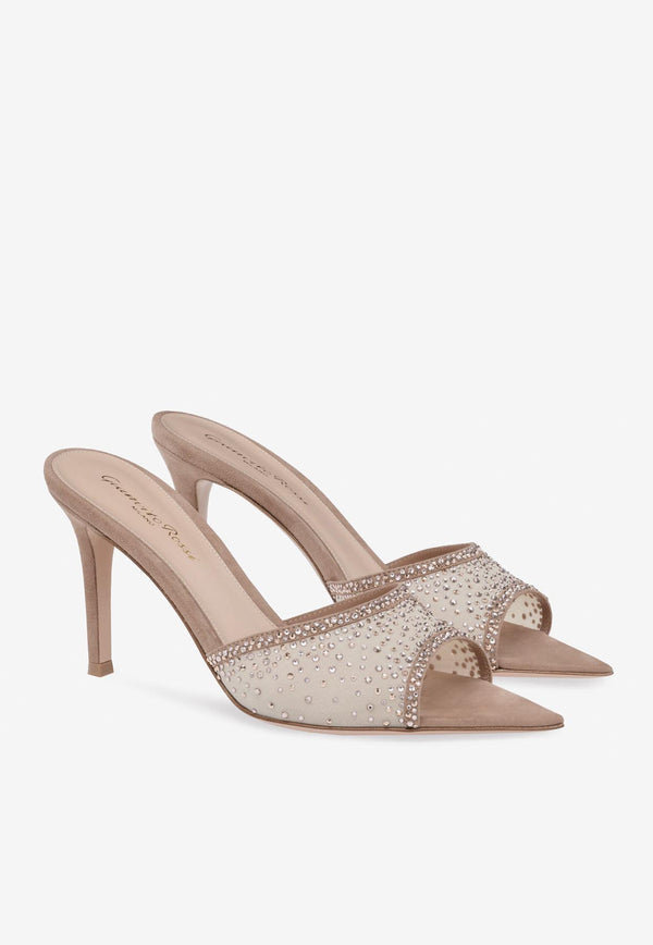 Gianvito Rossi Raina 85 Crystal-Embellished Mules G15040 85RIC COZPRND ORGANZA PRALINE NUDE